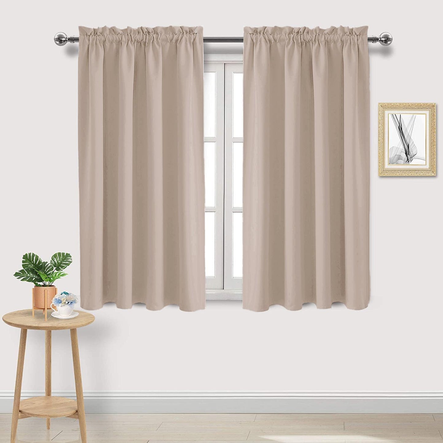 DWCN Blackout Curtains for Living Room Thermal Insulated, Energy Saving & Noise Reducing Bedroom Curtains, Camel, W 52x L 45 Inch, Set of 2 Rod Pocket Curtain Panels