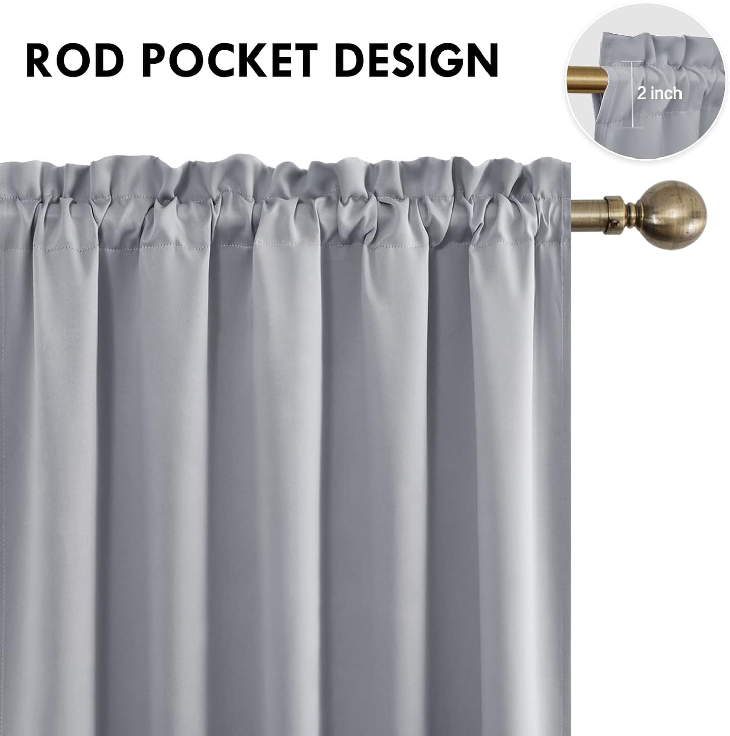DWCN Blackout Curtains for Bedroom – Rod Pocket Thermal Insulated Noise Reducing Noise Reducing Drapes for Living Room, W 60 x L 63 Inch, 2 Panels, Silver Grey