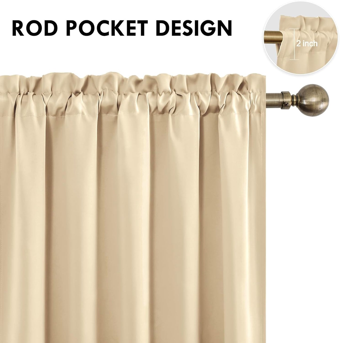 DWCN Blackout Curtains for Bedroom – Rod Pocket Thermal Insulated Noise Reducing Noise Reducing Drapes for Living Room, W 60 x L 63 Inch, 2 Panels, Beige