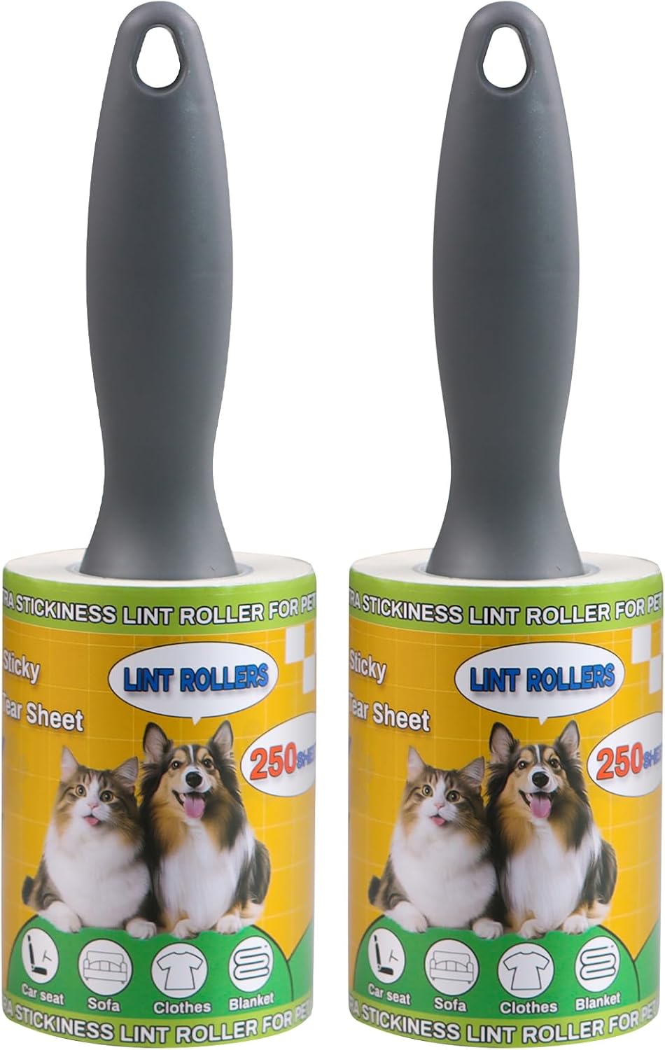 Lint Roller for Pet Hair 500 Sheets Extra Sticky Pet Hair Remover for Clothes Furniture Carpet Cleaner Cars Dogs Travel-Friendly Grip Handle White