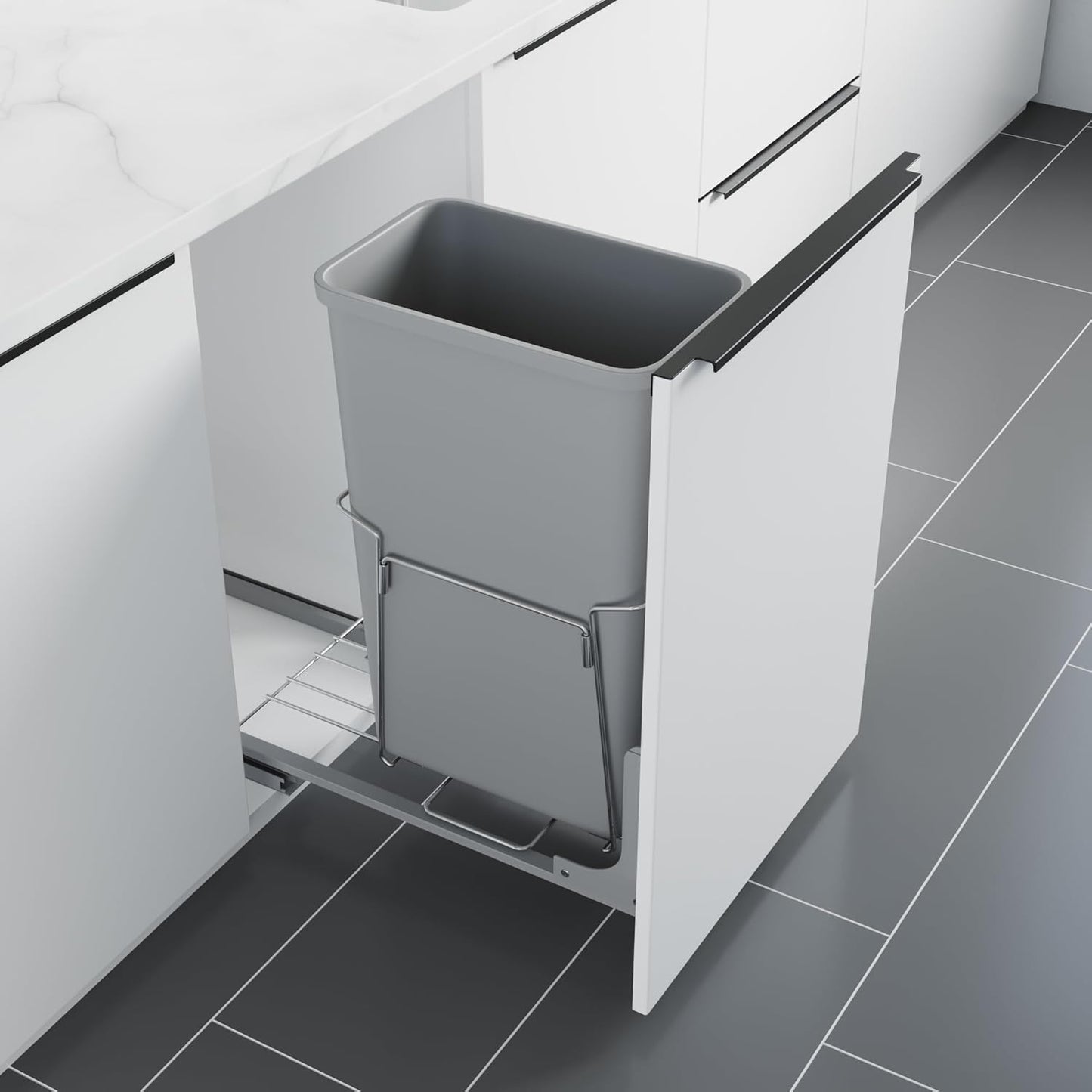 Dowell B15 Aluminum Base Wastebasket Pullout with Door Mount and 50Qt/13Gal Plastic Bin (4012 0115+50)