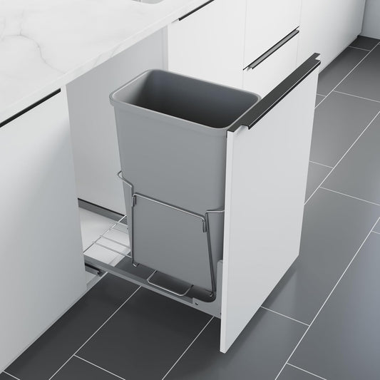 Dowell B15 Aluminum Base Wastebasket Pullout with Door Mount and 50Qt/13Gal Plastic Bin (4012 0115+50)