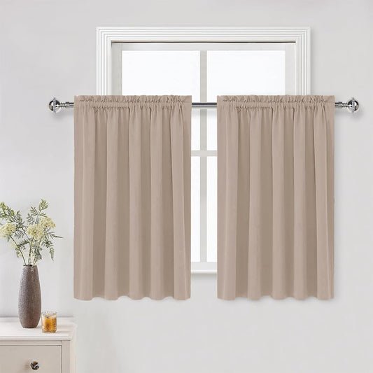 DWCN Blackout Curtains for Living Room Thermal Insulated, Energy Saving & Noise Reducing Bedroom Curtains, Camel, W 60x L 36 Inch, Set of 2 Rod Pocket Curtain Panels