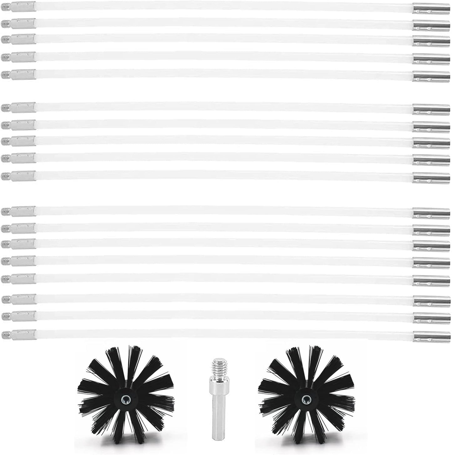 25 Feet Stove Pipe Clean Brush Extension Rods Flexible Fireplace Chimney Brush Stove Pipe Brush Rod Rotary Air Duct Dryer Vent Cleaner Rods Flue Brush Chimney Sweep Kit with Brush Head