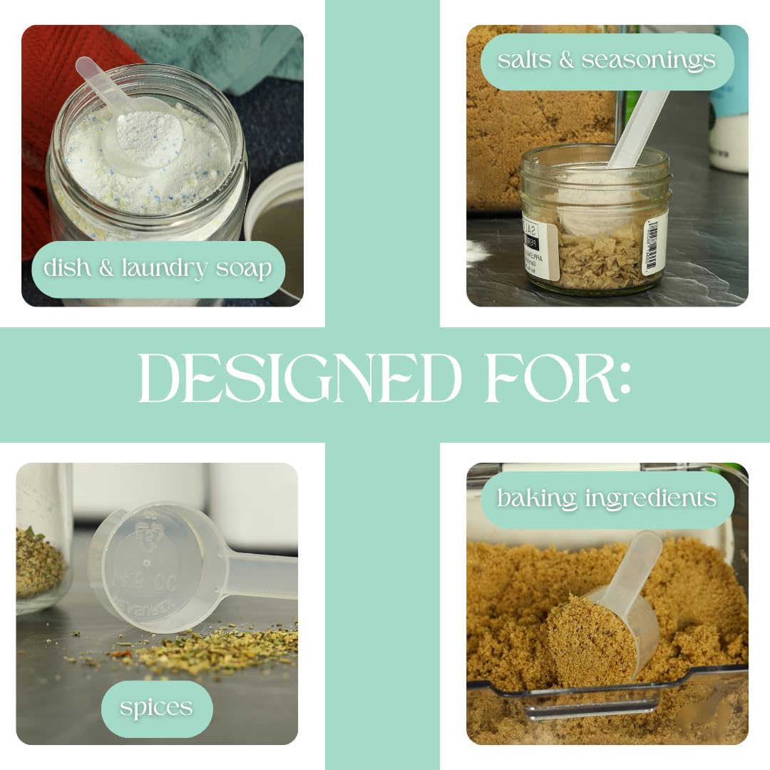 4 Pack – 2 Tablespoon Plastic Measuring Scoop – 1/8 cup / 29.6cc / 29.6 ml / 1 oz. – for Protein, Powders, Coffee, Milk Powder, Laundry Soap