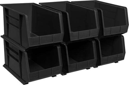 Akro-Mils 30260 AkroBins Plastic Storage Bins, Space-Saving Stackable Bins for Garage, Pantry, Craft Organization, 18" x 11" x 10", Black, 6-Pack