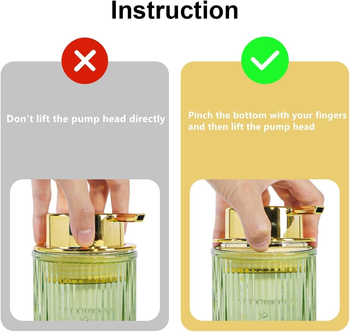 Green Foaming Soap Dispenser, Glass Foam Hand Soap Dispenser with Gold Pump, 12 Oz Bathroom Refillable Liquid Lotion Pump Ribbed Bottle Container for Kitchen Countertop Decor, 1pc