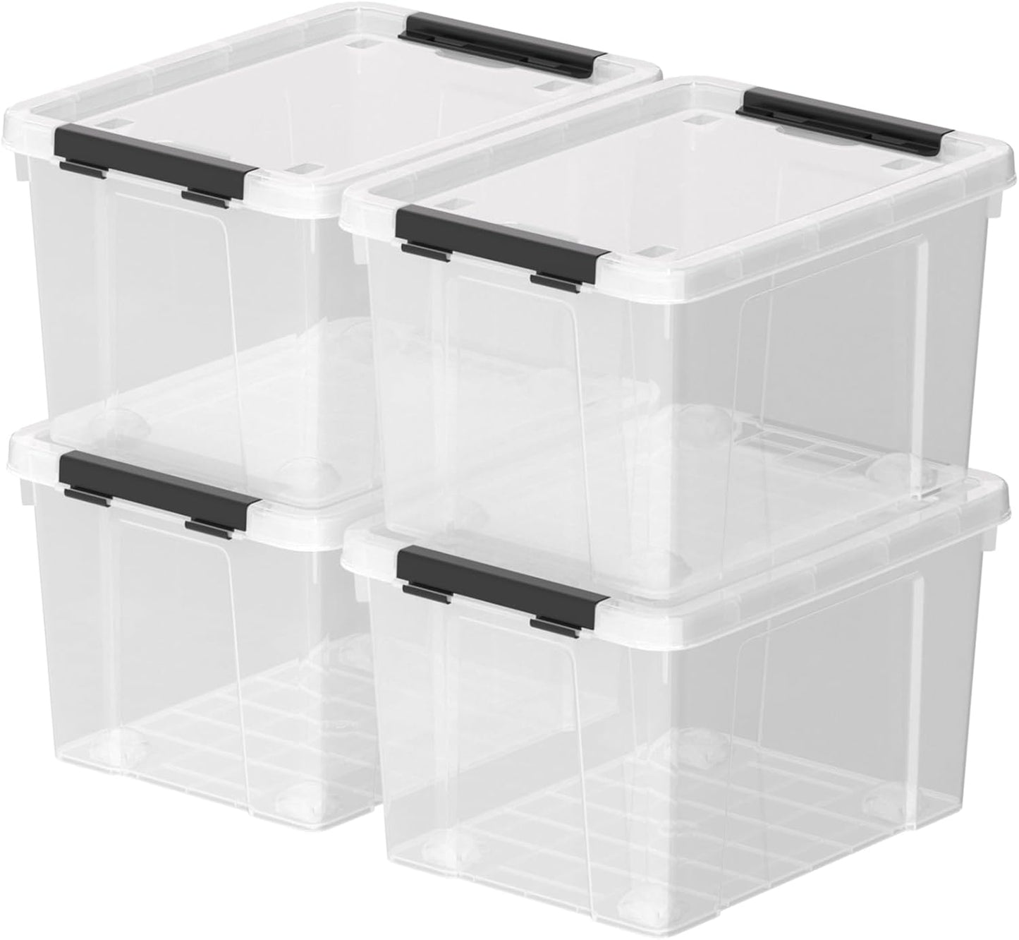 Zopnny 52 Quart Stackable Plastic Storage Bins with Latching Lids, Large Rolling Storage Containers, Pack of 4