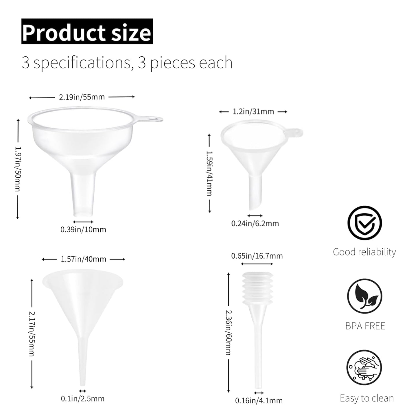 9 Pack Small Funnel Kit 3 Sizes w/Droppers for Kitchen Bottles, Essential Oils, Capsules & Pet Souvenirs