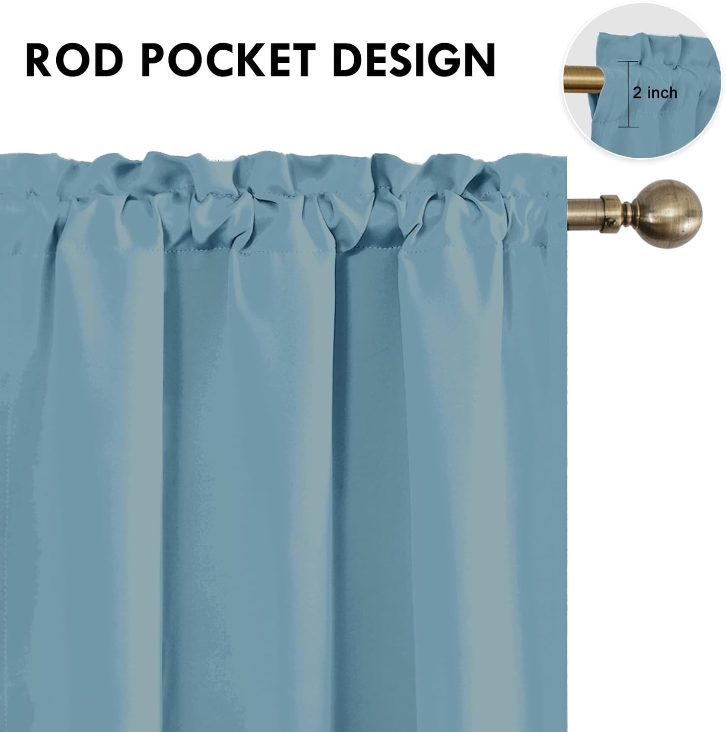DWCN Blackout Curtains for Living Room Thermal Insulated, Energy Saving & Noise Reducing Bedroom Curtains, Stone Blue, W 38x L 63 Inch, Set of 2 Rod Pocket Curtain Panels
