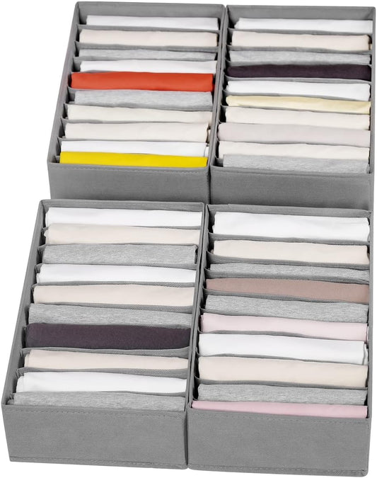 4 Packs T-shirt Drawer Organizers for Clothing,10 Grids Compartment Wardrobe Storage Box, Washable Clothes Organizer for Folded Clothes, T-shirt, Legging, Silk Scarve