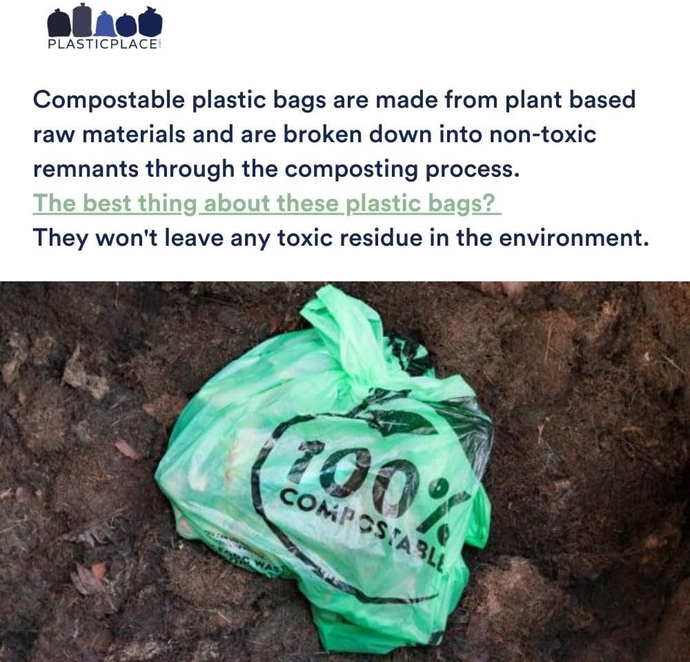 Plasticplace 40-45 Gallon Compostable Trash Bags │ 1 Mil │ Green Tint Garbage Can Liners │ 40” x 46” (50 Count)