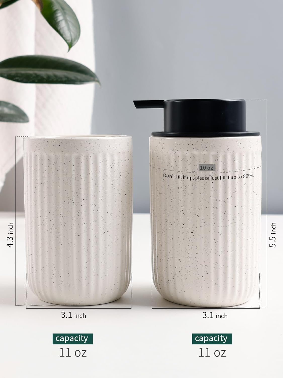 Bosilunlife Soap Dispenser and Toothbrush Holder Set - 11Oz Foam Soap Dispenser Pump Ceramic Bathroom Counter Soap Toothbrush Holder Set Beige Bathroom Accessories Set