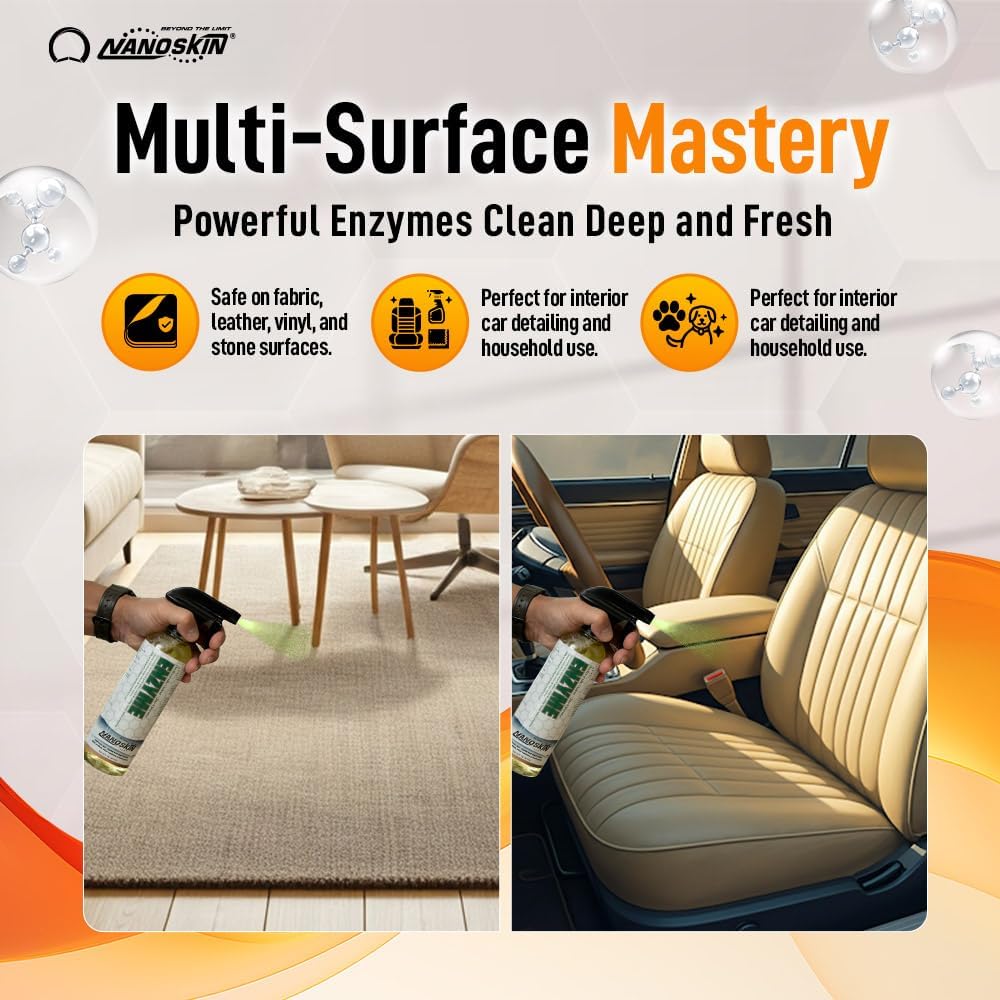 Nanoskin ENZYME Multi-Purpose Cleaner & Odor Eliminator 1 Gallon - Removes Complex Organic Stains, Dirt, Grease, and Grime from Multi Surfaces | For Automotive, Floor, Kitchen, Bathroom, Plumbing