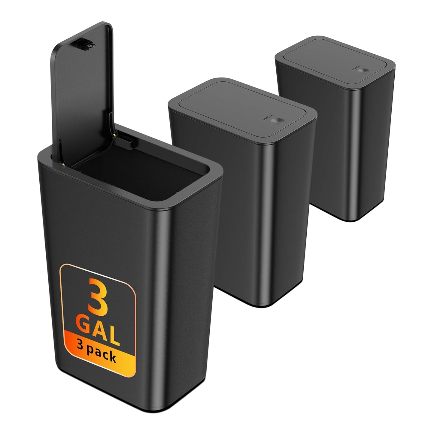 N. NETDOT 3 Pack Small Trash Can with lid, 3 Gallon Bathroom Trash Can,Garbage Can Slim Trash Bin Waste Basket for Bathroom,Kitchen,Bedroom,Living Room,Office,Laundry - Black