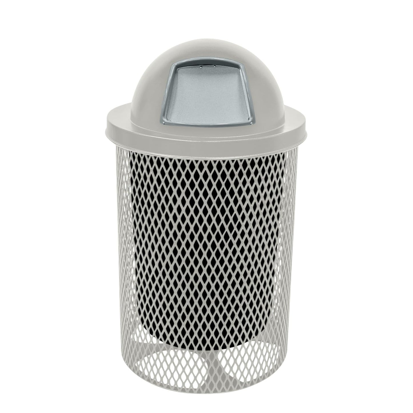 COATEDOUTDOORFURNITURE RDT-Gry Heavy Duty 32 Gallon Round Trash Receptacle, Liner Included, Gray with Gray Steel Dome Top, Made in America