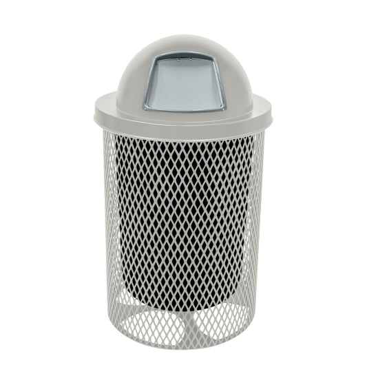 COATEDOUTDOORFURNITURE RDT-Gry Heavy Duty 32 Gallon Round Trash Receptacle, Liner Included, Gray with Gray Steel Dome Top, Made in America