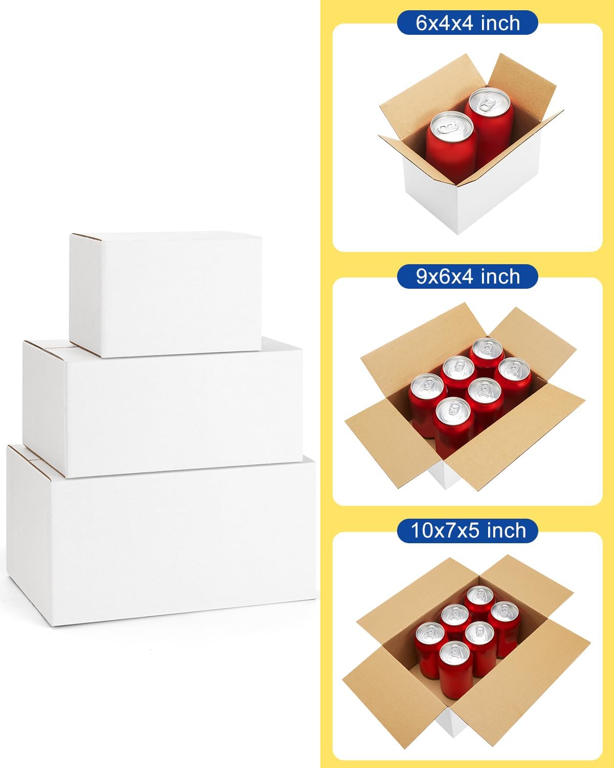 Assorted-Sizes-Shipping-Boxes-45-Pack: 6x4x4 & 9x6x4 & 10x7x5 Small-Shipping-Boxes-Mailers, White Corrugated-Cardboard-Boxes-for-Packing-Small-Business Mailing