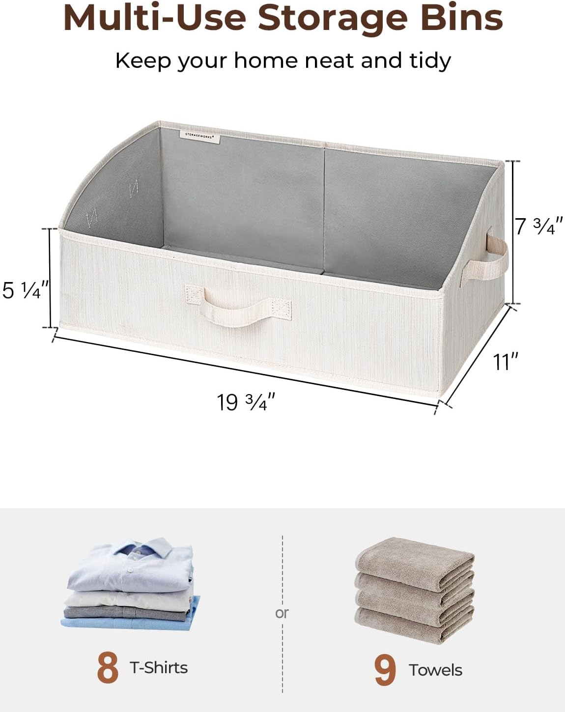 StorageWorks Closet Storage Bins, Trapezoid Organizer Box for Shelves, Fabric Clothes Bin, Foldable Organizing Baskets with Handles, Large, Mixing of Beige, White & Ivory, 3-Pack