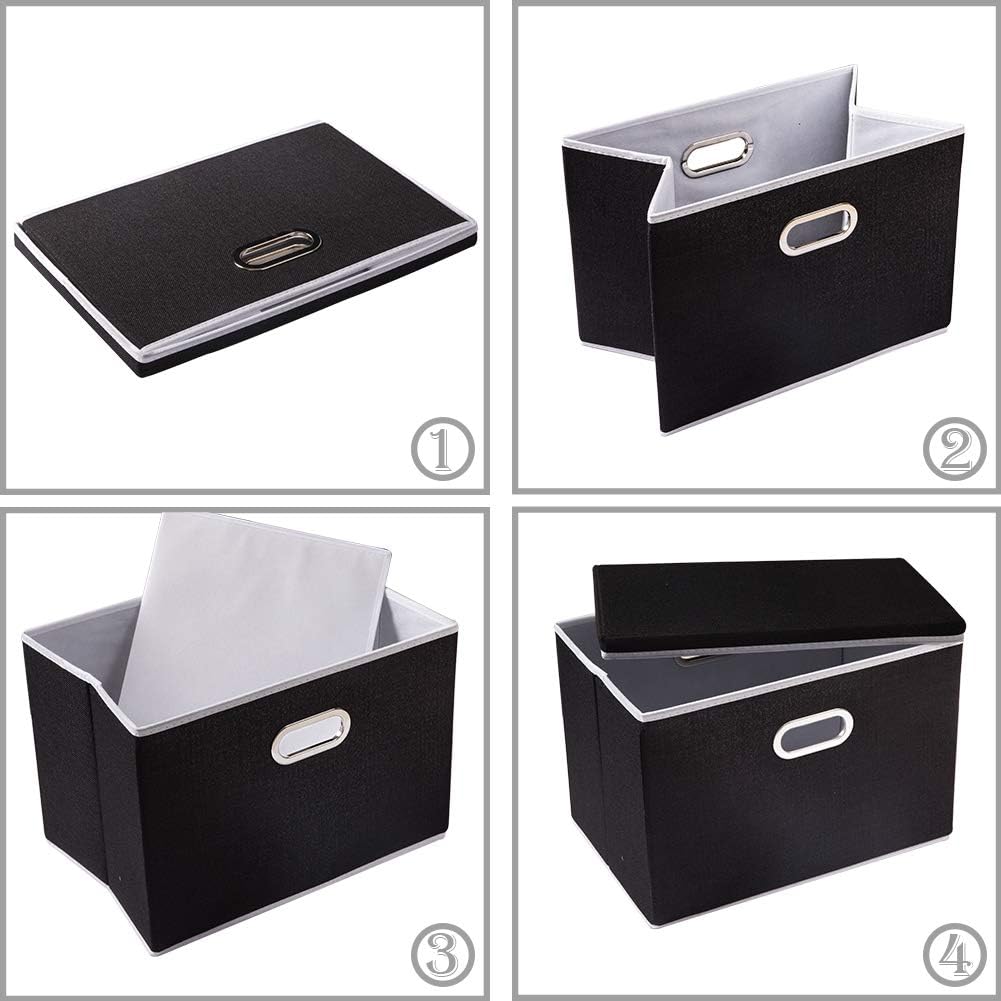 PRANDOM Foldable Storage Box with Lid [3-Pack] Fabric Collapsible Storage Bin Organizer Container Basket Cube with Cover for Home Bedroom Closet Office Nursery Black (14.9x9.8x9.8)