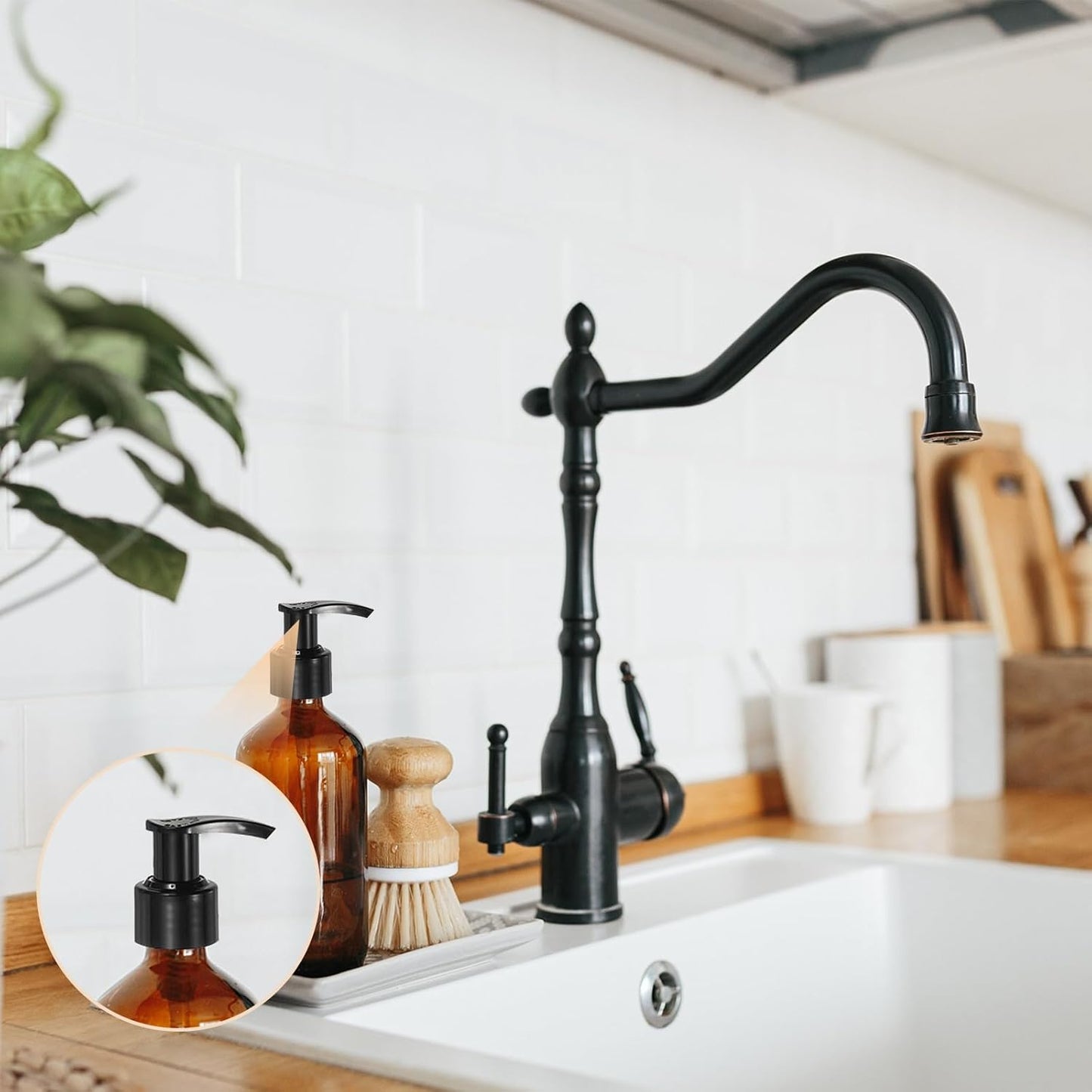 uxcell 6 Pcs Soap Dispenser Pump Heads Soap Dispensers Top Pumps Replacement Switch Pumphead for Standard 24/422 Neck Size Lotion Shampoo Bottle, Black