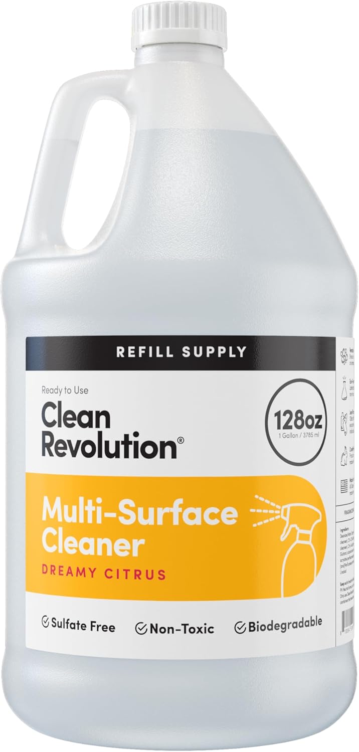 Clean Revolution Multi Surface Cleaner Refill Supply, Non-Toxic, Eco-Friendly & Plant-Based, Ready to Use, Dreamy Citrus, 128 Fl Oz (Pack of 4)