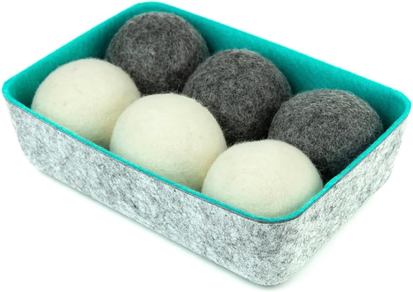 Three by Three Seattle Felt·Like·it!™ Wool Dryer Balls + Storage Bin: Reduce Drying Time, Static Cling, and Energy Use | Natural Alternative to Fabric Softeners (Pack of 6)