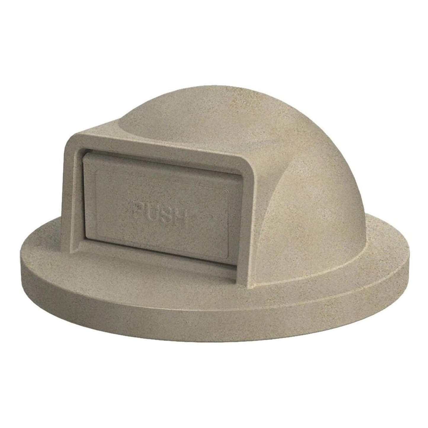 42 Gallon Slated Circle 100% Recycled Plastic Commercial Outdoor or Indoor Trash Can with Push Open Dome Lid and Internal Liner | Great for Schools and Businesses - Beige Granite