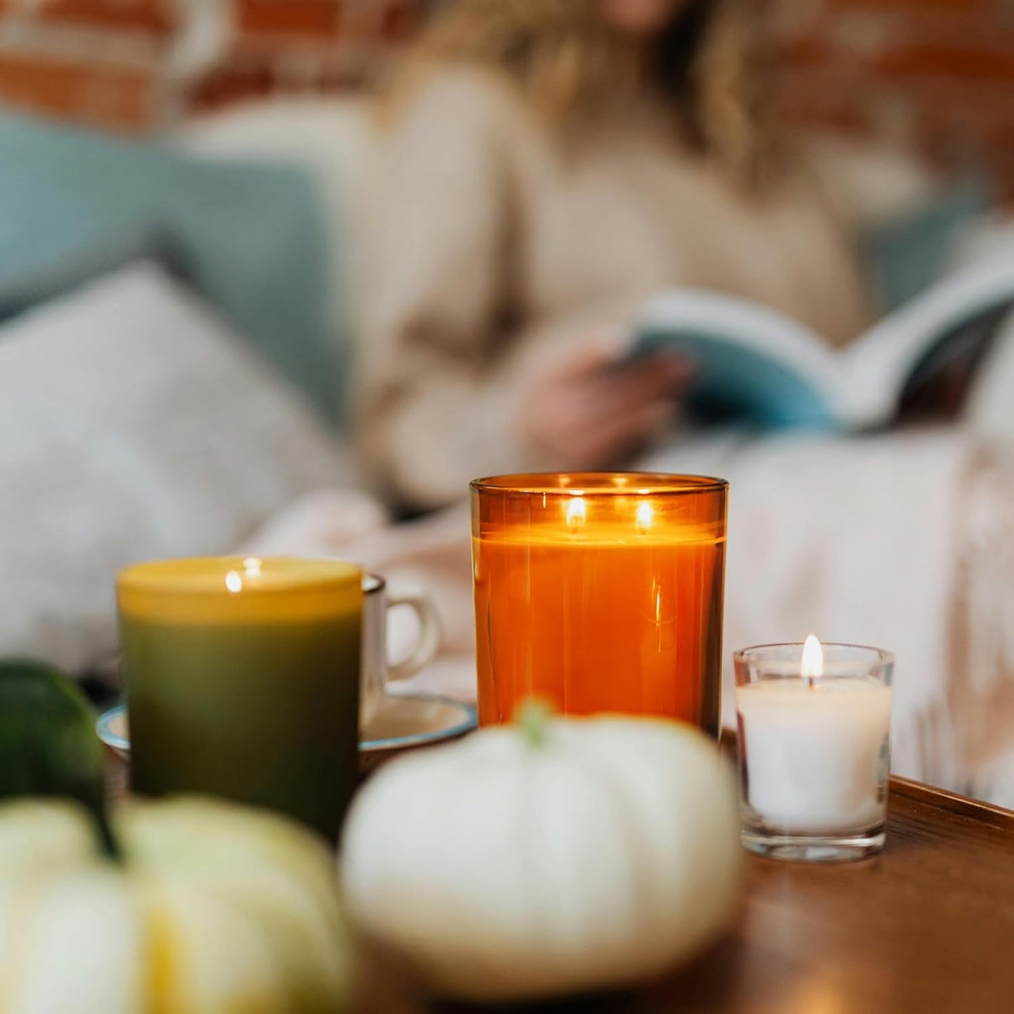 14 OZ Thick Candle Jars for Making Candles 12 Pcs, 3 Wick Empty Jars with Wood Lids for Candle Making, Sample Container,Clear Orange