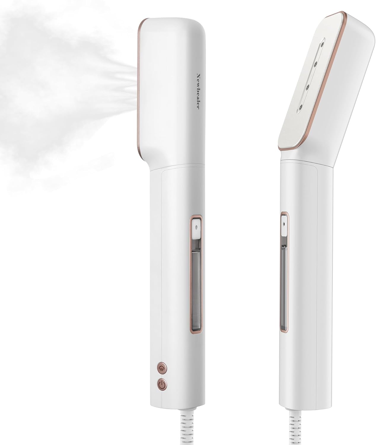 Newbealer 2in1 Travel Iron with Global Voltage, 100-240V Clothes Steamer, Dry Ironing & 2 Steam Levels, Non-Stick Ceramic Soleplate, Fabric Wrinkle Remover, Auto-off, Self Cleaning, No Clamp (Gold)