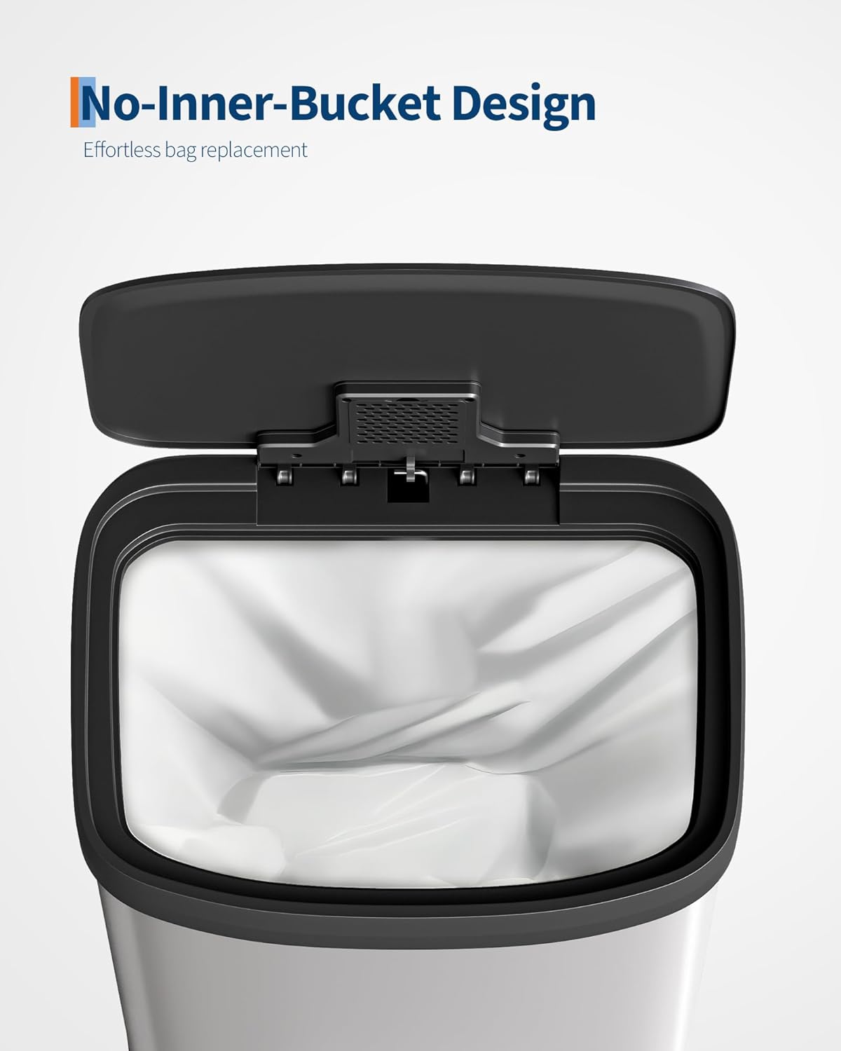 Garvee 21 Gallon / 80 Liter Metal Trash Can with Lid, Large Garbage Can for Kitchen, Rustproof Step-on Kitchen Metal Trash Bin with Liner Rim, Rear Handle, Soft Close Plastic Lid, White