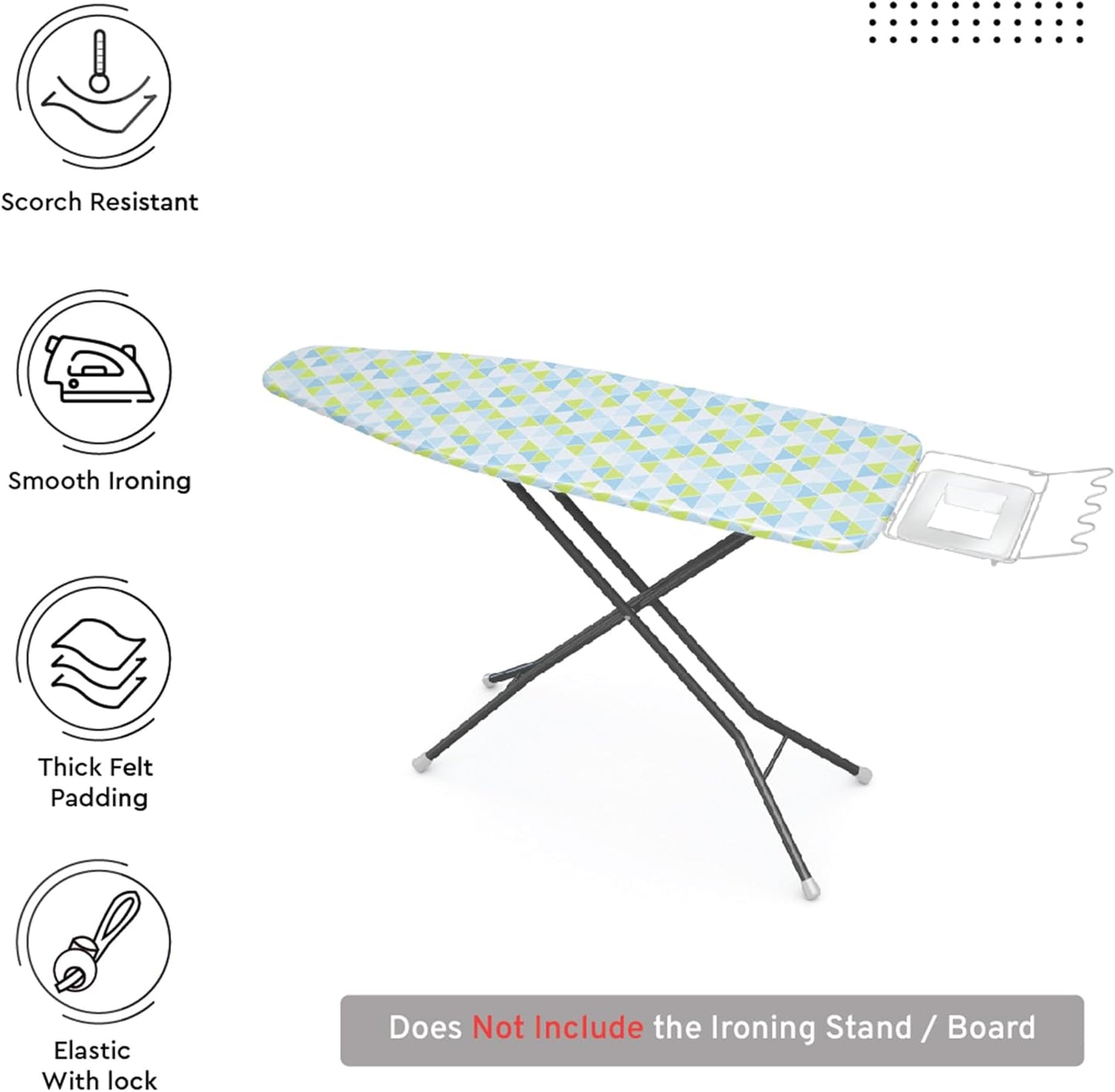 Encasa XO Ironing Board Cover and Pad - Thick 4mm Felt, Heat & Scorch-Resistant, Fits Standard Large Boards 54"x15", Elastic Bungee Cord Tightening, Easy Fit, Stain-Safe Dye, Triangles Aqua