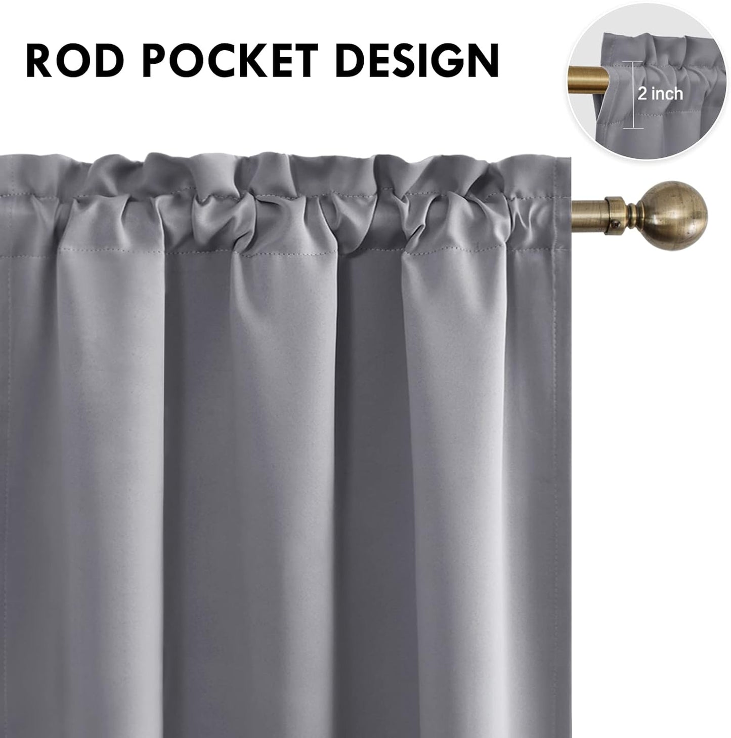 DWCN Short Grey Blackout Curtains for Small Window, Thermal Insulated Energy Saving Room Darkening Curtains for Kitchen/Bedroom (W42 x L36 inch, Set of 2 Panels, Top of Rod Pocket)