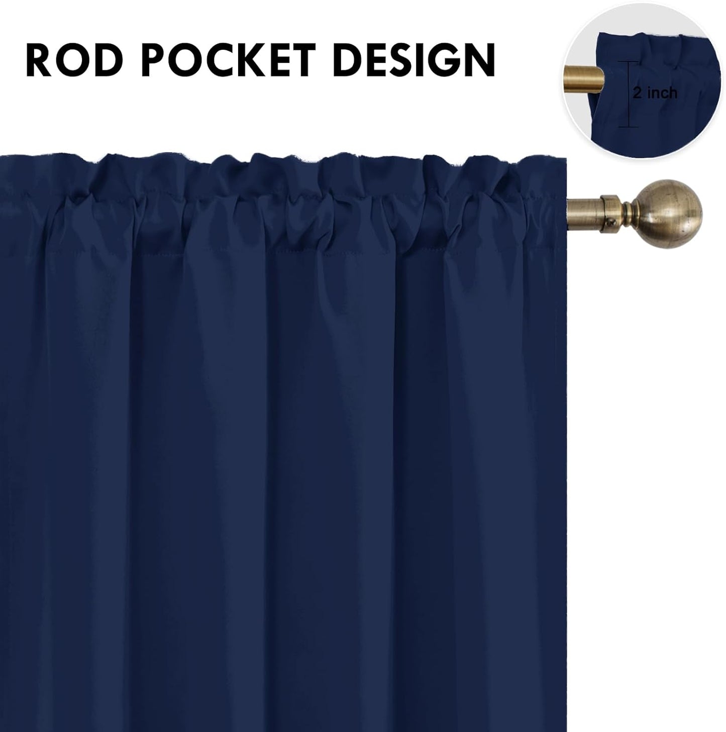 DWCN Navy Blue Blackout Curtains for Living Room 84 Inch Length 2 Panels Set, Window Drapes Thermal Insulated Room Darkening Rod Pocket Curtains for Kids Boys Room (W42 x L84 Inch, Navy Blue)