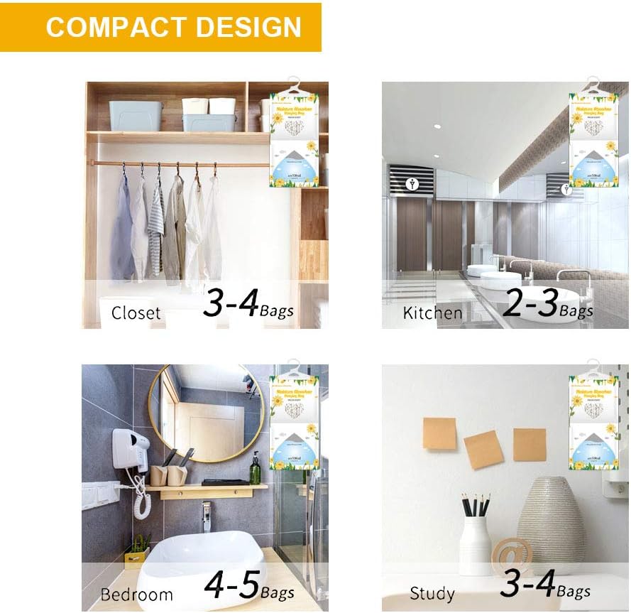 CANAGER Hanging Moisture Absorber, Fresh Scent Moistureproof Desiccant Hanging Bag，Dehumidifier Bag (8 packs) Hanging Closet Dehumidifier Bags, Moisture Absorb 12.5 oz