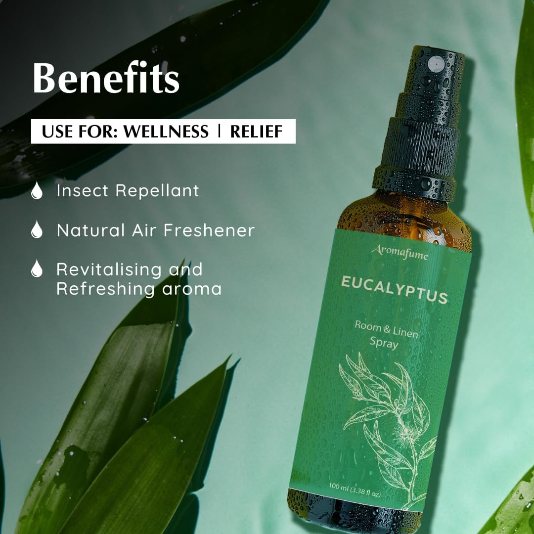 Eucalyptus Room, Linen & Pillow Spray by Aromafume | 100ml/3.38 fl oz | with Pure Eucalyptus Essential Oil | Aromatherapy | Mist for Bedding, Fabrics