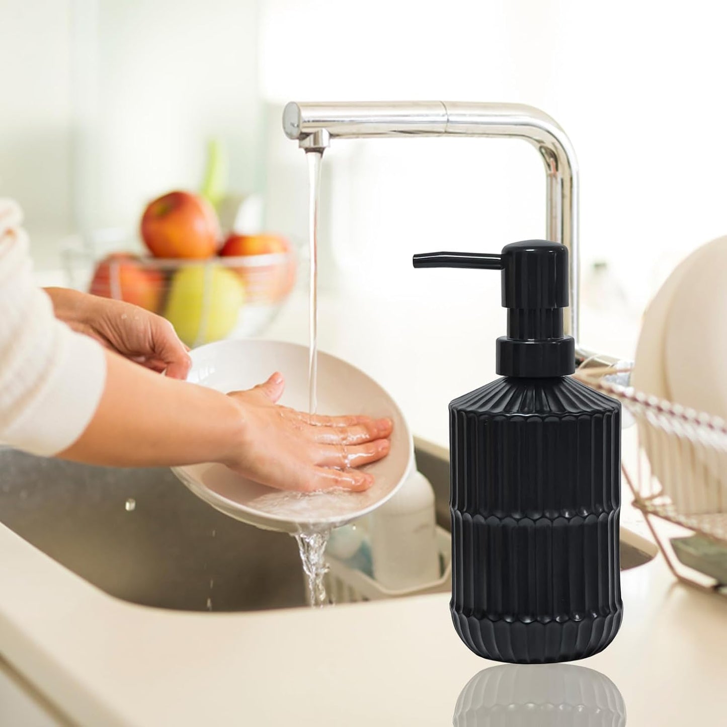 Black Glass Soap Dispenser with Pump, 15oz Refillable Liquid Hand Soap Dispenser, Lotion Dish Soap Dispenser for Modern Home Decor, Bathroom, Kitchen Countertop, Hotel