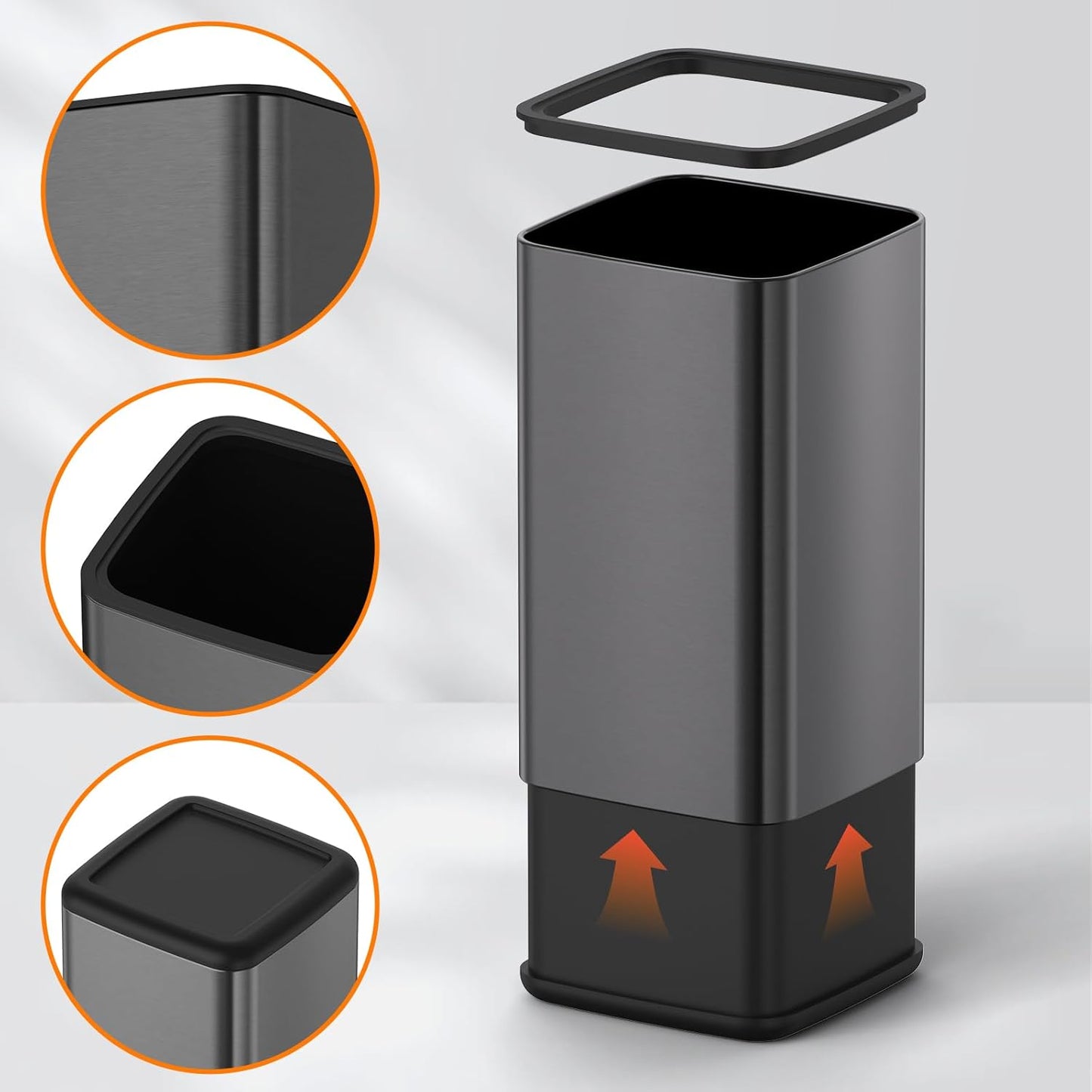 Mbillion 4Gal/15L Open top Trash Can with Removable Inner Bucket Small Waste Basket Stainless Steel Metal Trash Can for Bathroom Office,Brushed Black