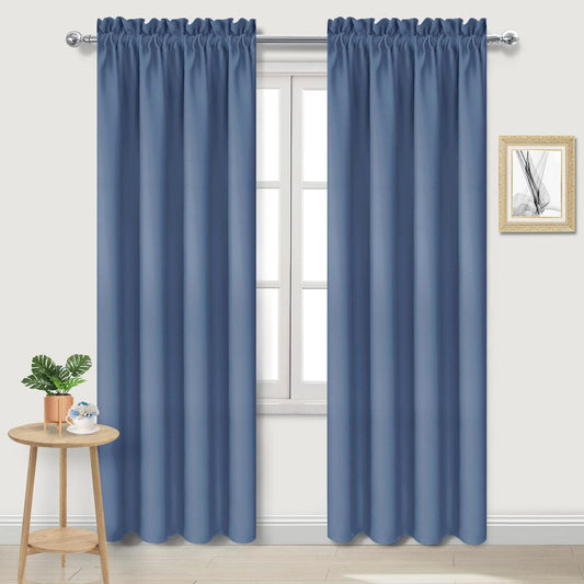 DWCN Blackout Curtains – Thermal Insulated, Energy Saving & Noise Reducing Bedroom and Living Room Curtains, Dusty Blue, W 38x L 84 Inch, Set of 2 Rod Pocket Curtain Panels