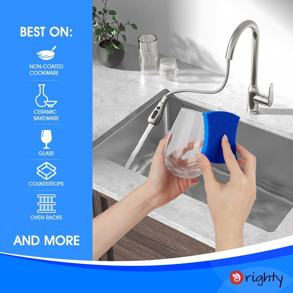 Orighty Non-Scratch Cellulose Scrub Sponges 24 Pack, Kitchen Sponges for Kitchen, Bathroom, and Household, Dual Side Sponge for Dishes, Non-Scratch Sponge Safe on Non-Stick Cookware, Car and More
