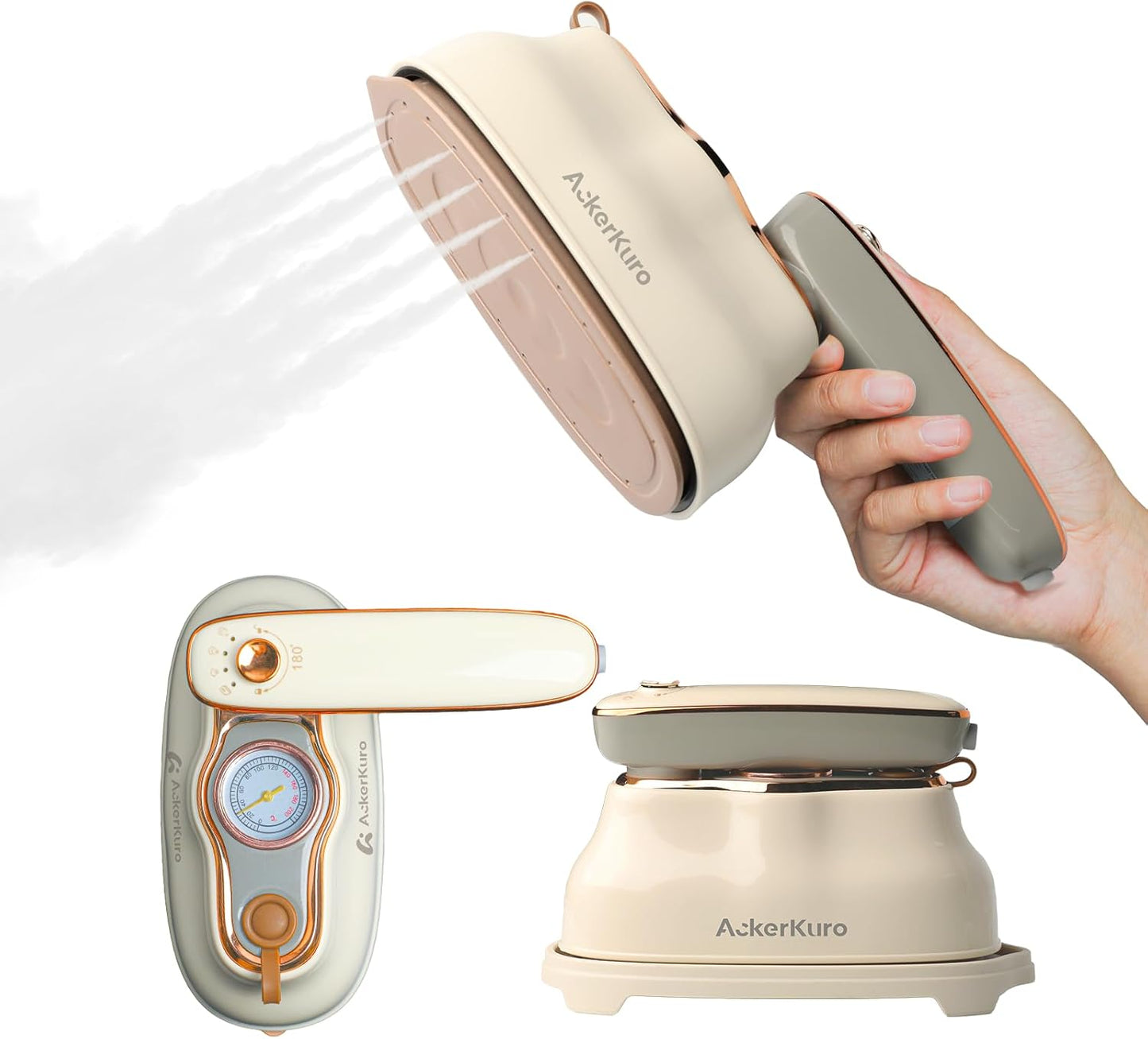 Travel Steamer for Clothes,1200W Portable Handheld Mini Garment Steamers,Steamer ＆ Iron 2 In 1,Large Ceramic Heat Panel,200ml Water Tank,20s Heat Up,Beige,110V-120V