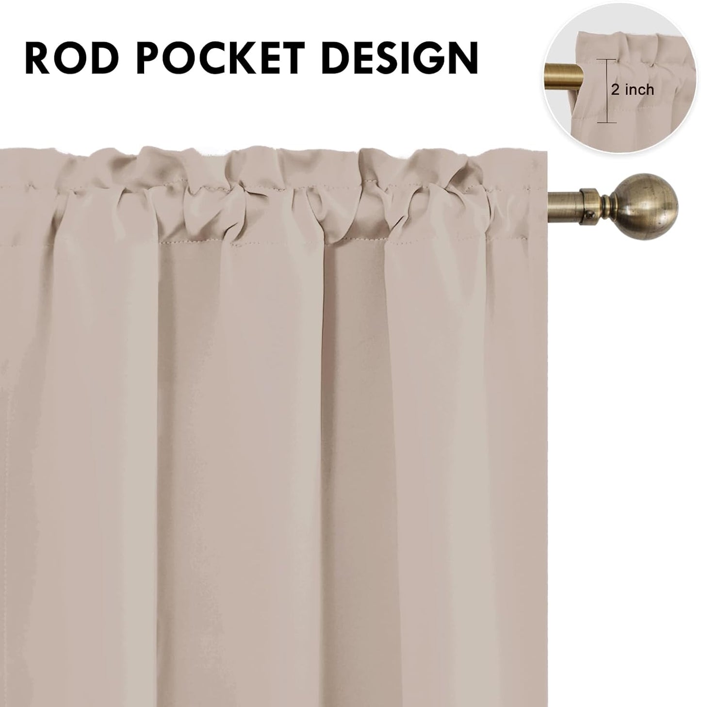 DWCN Blackout Curtains for Living Room Thermal Insulated, Energy Saving & Noise Reducing Bedroom Curtains, Camel, W 42x L 72 Inch, Set of 2 Rod Pocket Curtain Panels