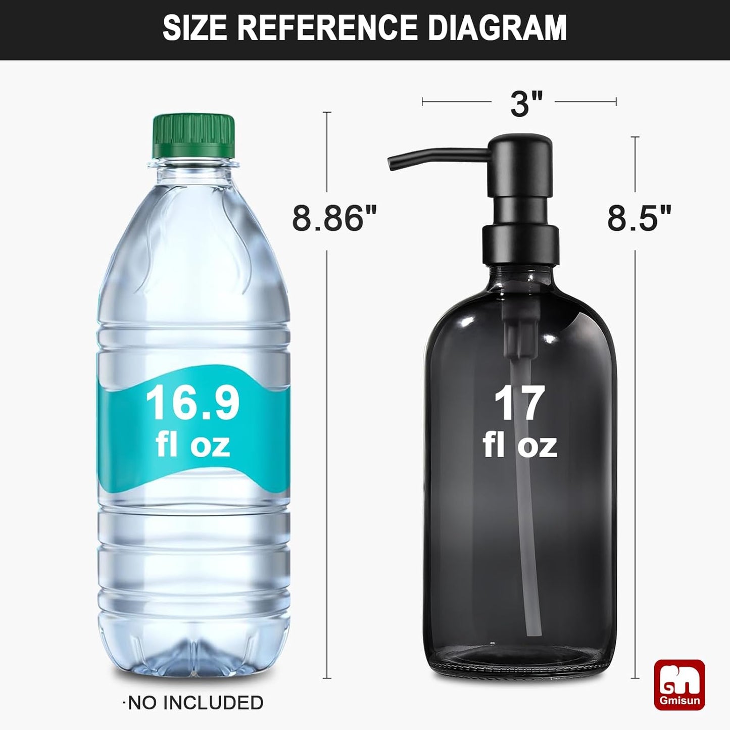 GMISUN Black Soap Dispenser, 2 Pack Hand Soap Dispensers for Bathroom, 17 Fl Oz Dish Soap Dispenser for Kitchen with Stainless Steel Pump, Modern Liquid Soap Bottle Set