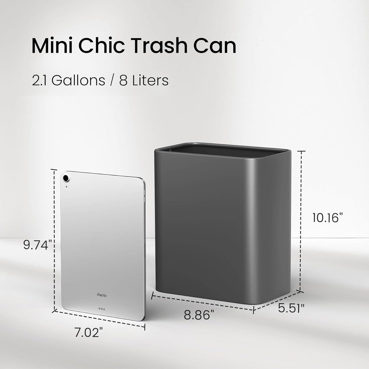 Cesun Small Bathroom Trash Can, 2.1 Gallons, Open-Top, Gray Metal, Stainless Steel, Modern, Ideal for Bathroom, Bedroom, Home Office,Toilet, Rv,Near Desk, Under Sink