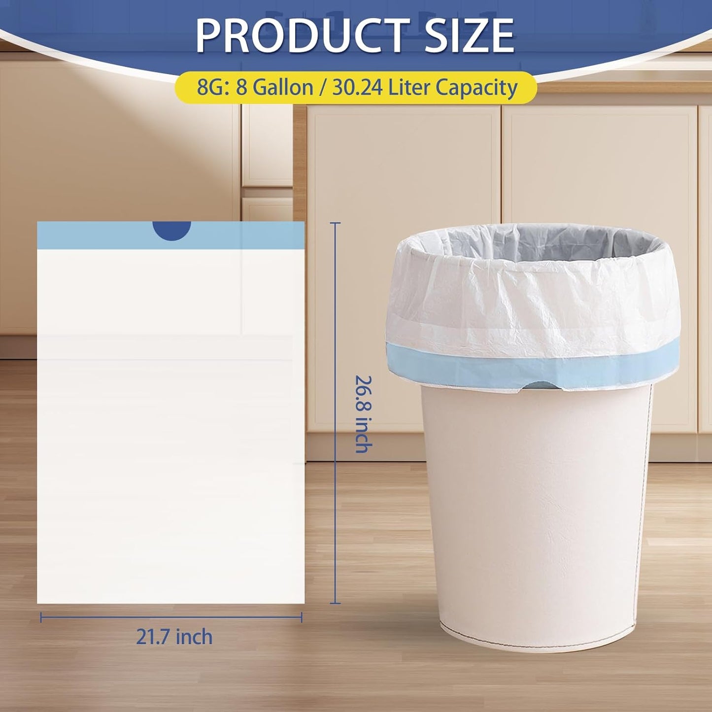 240 Count 8 Gallon Trash Bags Drawstring - 1.2 Mil White Medium Garbage Bags Unscented, 30 Liter Thick Plastic Trash Can Liners for Home Kitchen Bathroom