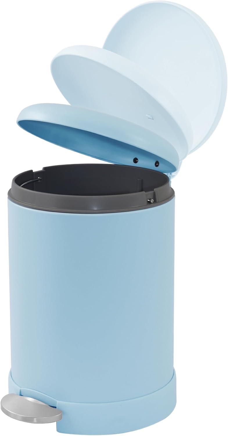 Glad Small Trash Can, 1.2 Gallon | Round Stainless Steel Garbage Bin with Soft Close Lid & Step Foot Pedal | Metal Waste Basket with Removable Inner Bucket, Blue