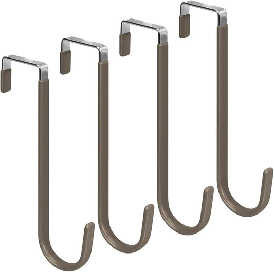 FYY Over The Door Hooks, 4 Pack Upgraded Long Door Hangers Hooks with Rubber Prevent Scratches Heavy Duty Organizer Hooks for Hanging Clothes, Towels, Hats, Coats, Bags Brown
