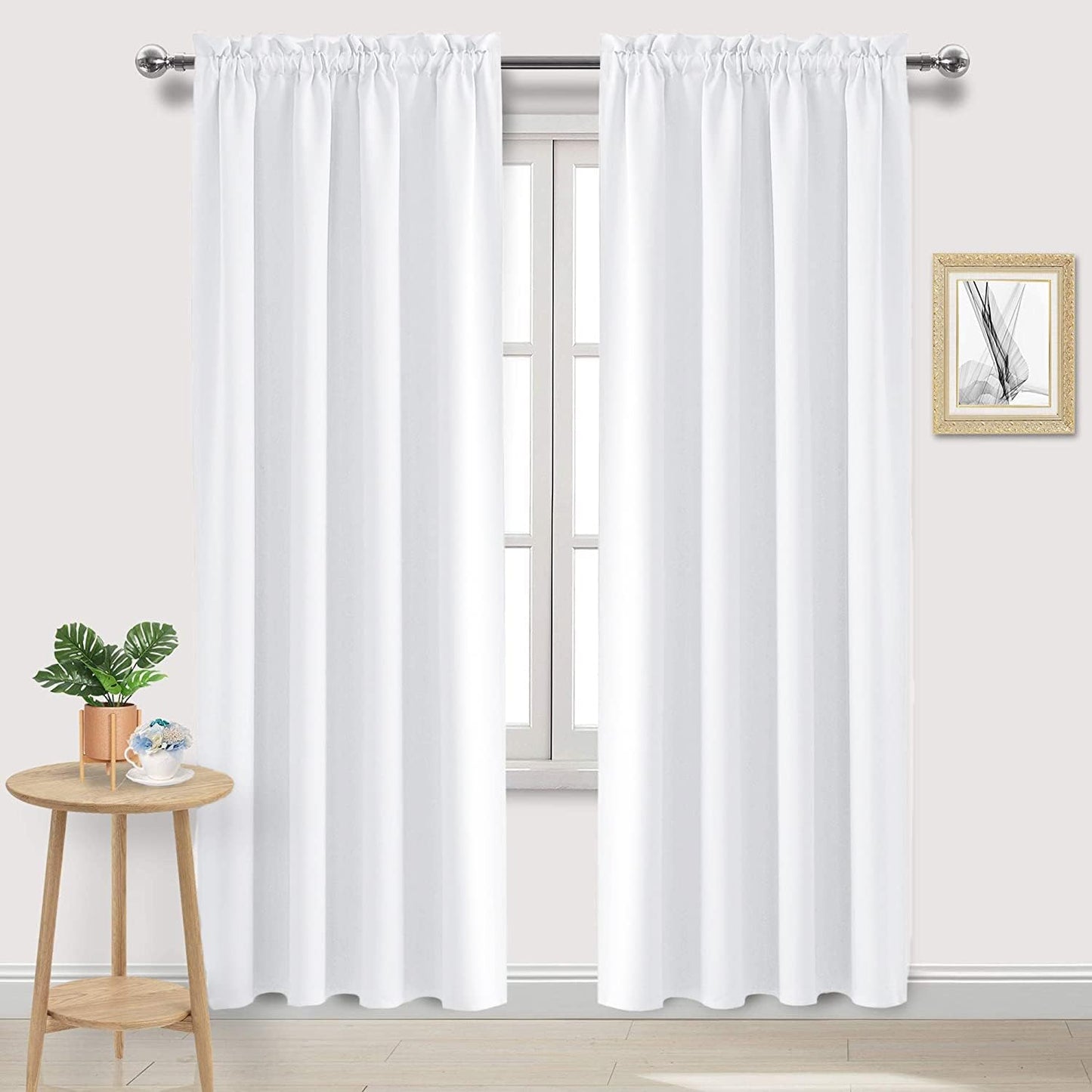 DWCN White Curtains for Living Room Thermal Insulated, 50% Light Blocking Curtains for Bedroom, Dining Room Window, W 52x L 95 Inch, Set of 2 Rod Pocket Curtain Panels