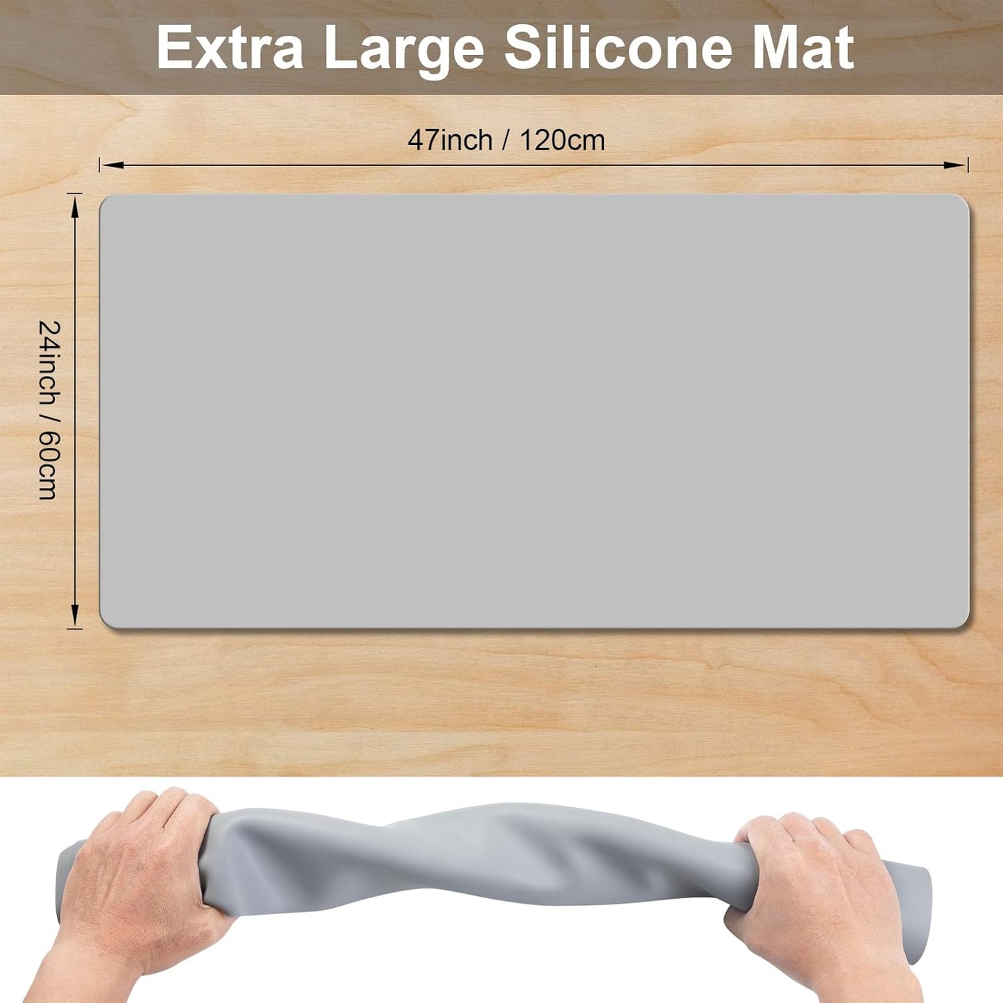 Food Grade Silicone Table Protector Mat 47x24 Inch, Heat Resistant Desk Pad for Baking/Painting/Resin/Welding, Non-Slip Waterproof Surface Easy Clean (3 Colors) (Gray)