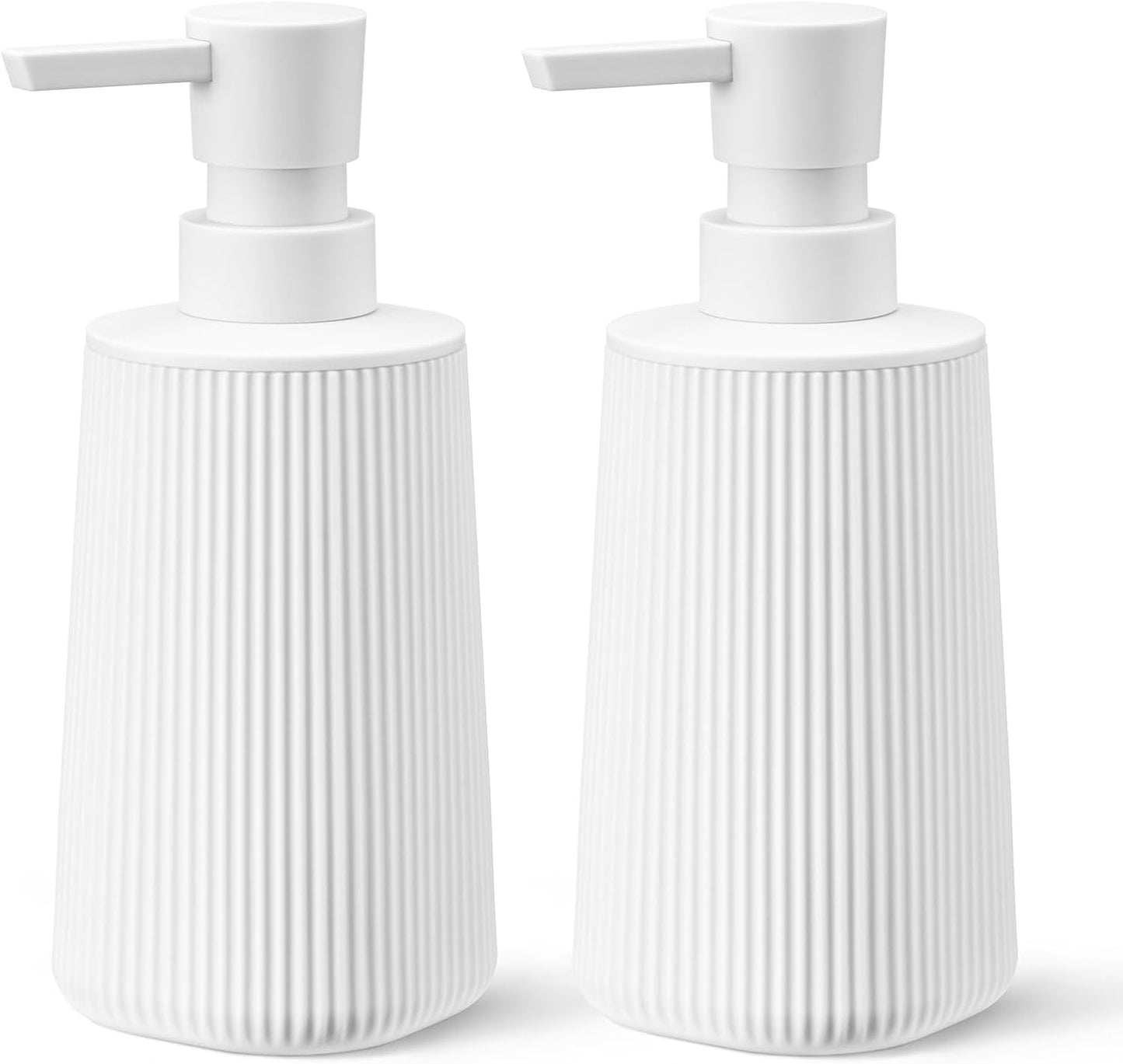 White 2 Pack Hand Soap Dispensers with No Rust Pump for Bathroom and Kitchen Countertops Refillable Striped Matte Plastic 8.5 oz
